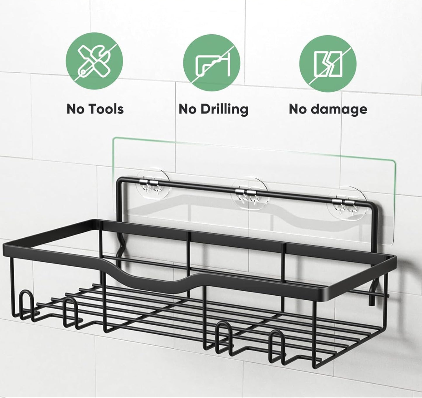 Dluxe Ave. Shower Caddy Adhesive, 5 Pack Rustproof Stainless Steel, 12 Hooks, Large Capacity No Drilling Shelves