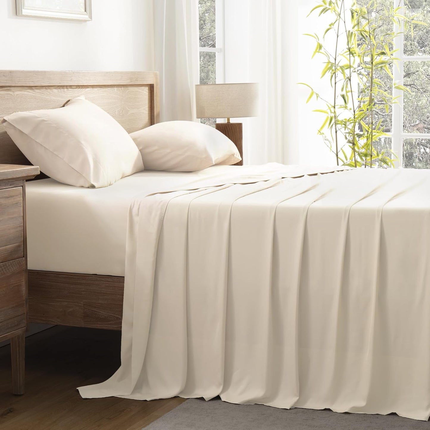 Dluxe Ave. ( CALI./ KING) 4 Pcs Sheet Set/ 100% Viscose Derived from Bamboo/ Deep Pocket Up to 16"/  Hotel Luxury/ Beige