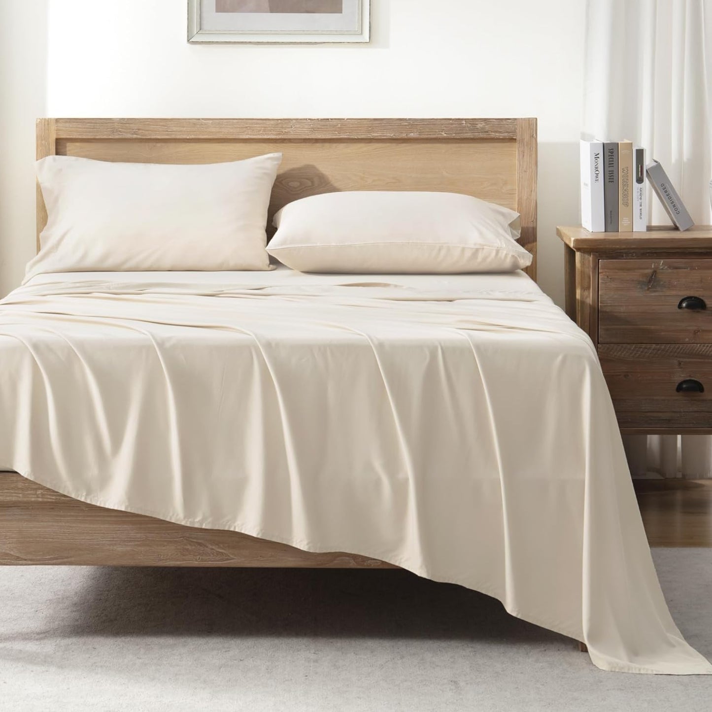 Dluxe Ave. ( CALI./ KING) 4 Pcs Sheet Set/ 100% Viscose Derived from Bamboo/ Deep Pocket Up to 16"/  Hotel Luxury/ Beige