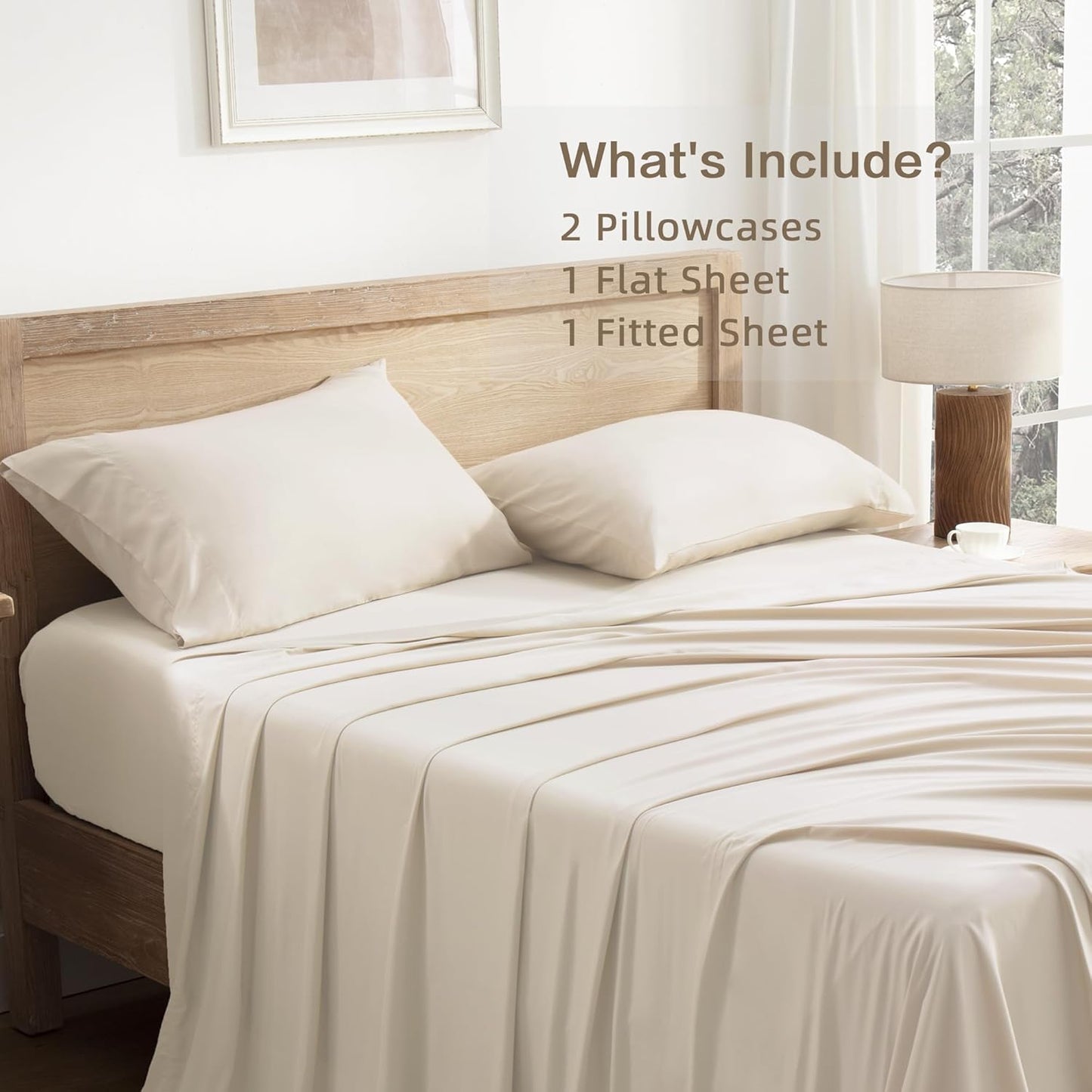 Dluxe Ave. ( CALI./ KING) 4 Pcs Sheet Set/ 100% Viscose Derived from Bamboo/ Deep Pocket Up to 16"/  Hotel Luxury/ Beige