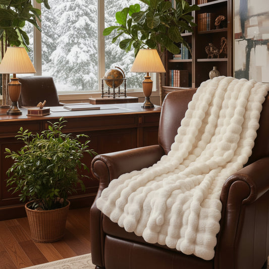 Dluxe Ave.  Faux Fur Throw Blanket/ White