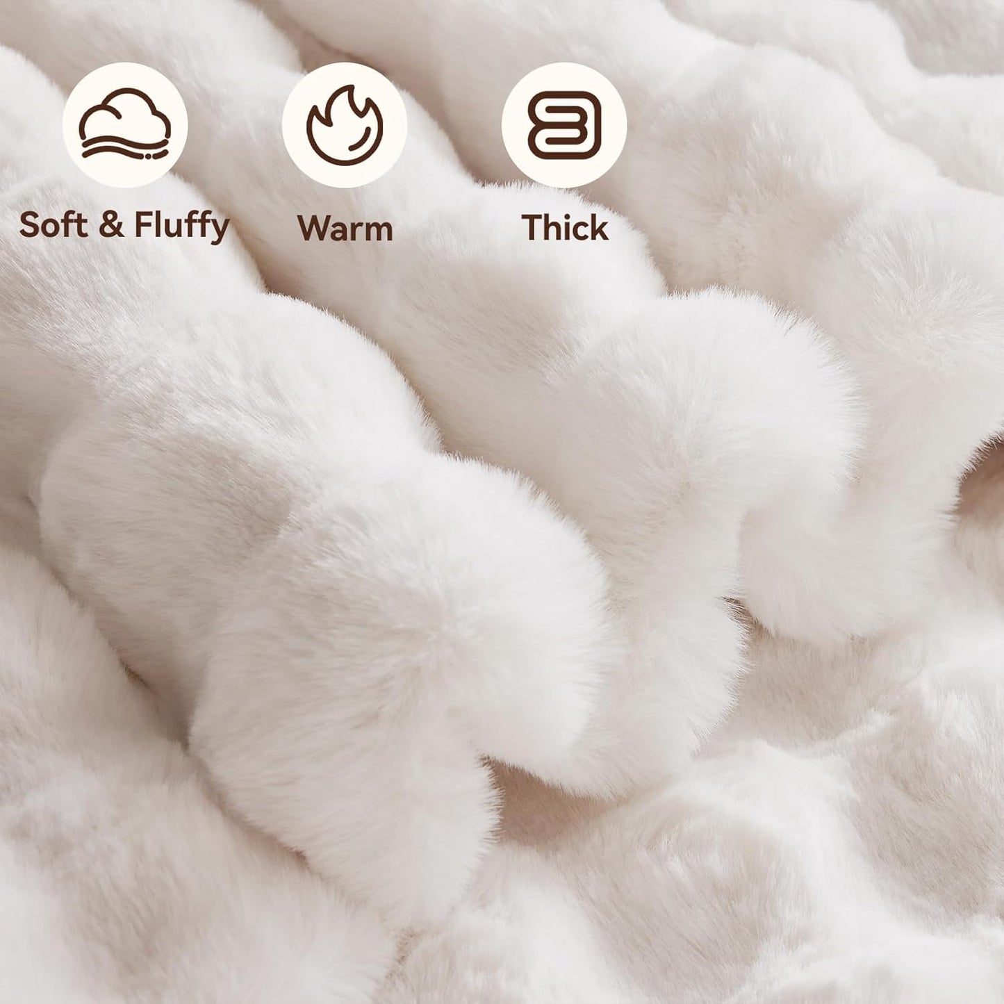 Dluxe Ave. ( THROW )Faux Fur Throw Blanket, Fluffy Soft, Cozy Plush Warm and Thick Rabbit Blanket/ (Cream White) 50x60