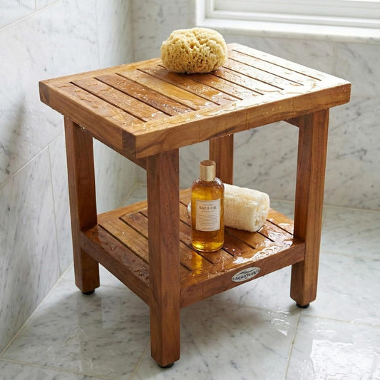 Dluxe Ave. AquaTeak The Original 18" Spa Teak Shower Bench with Shelf
