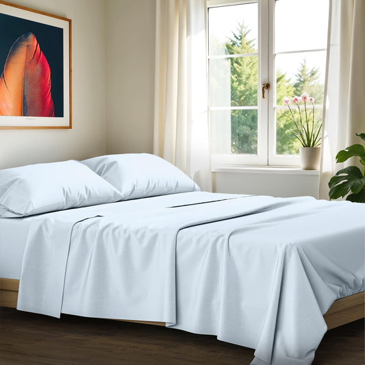 Dluxe Ave. ( QUEEN ) 4 Pcs 100% Egyptian Cotton Sheets,1200 Thread Count,  Luxury Sheets, 17" Deep Pocket, Light Blue
