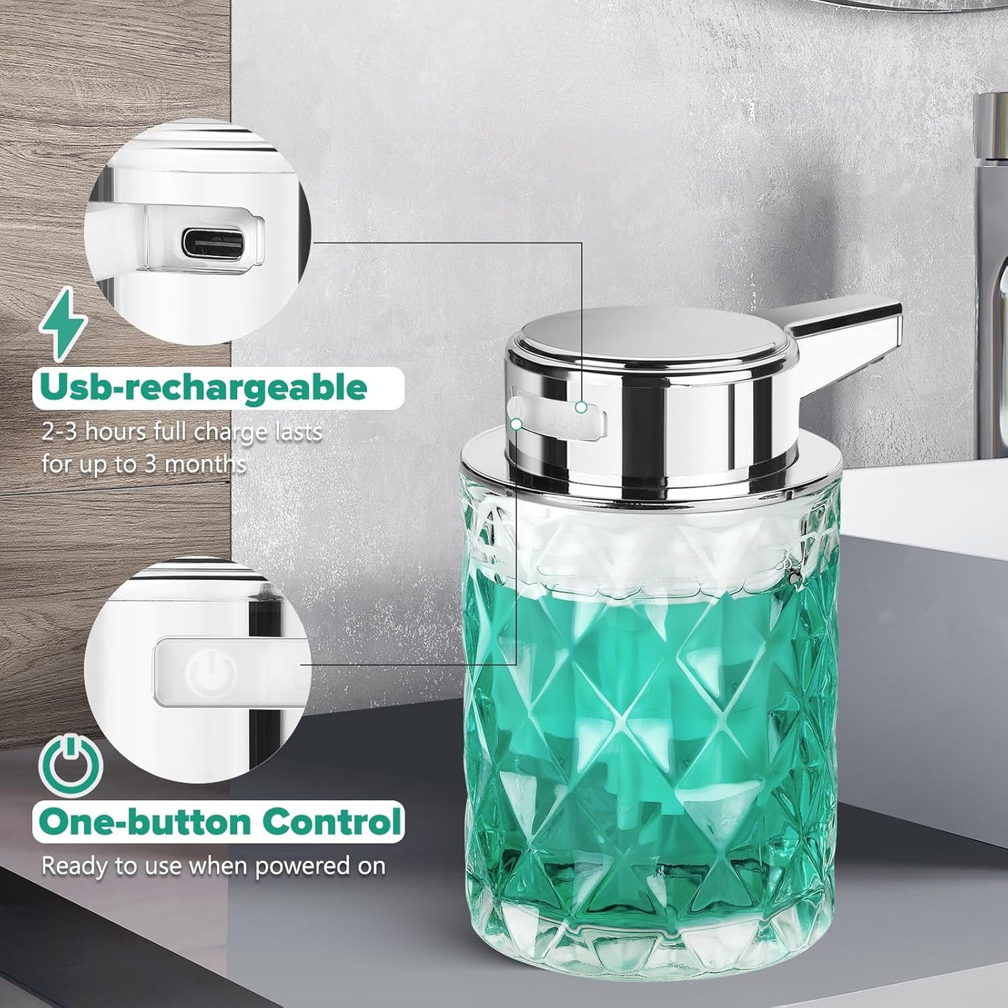 Dluxe Ave. 8 OZ Glass Auto Soap Dispenser for Bathroom