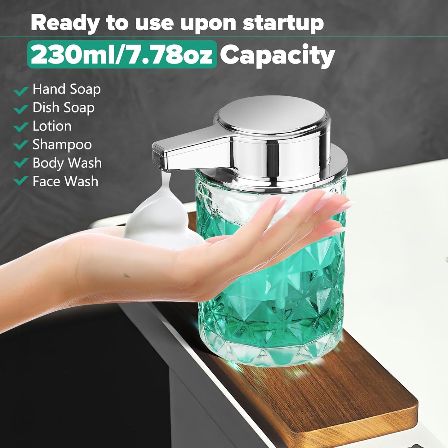 Dluxe Ave. 8 OZ Glass Auto Soap Dispenser for Bathroom