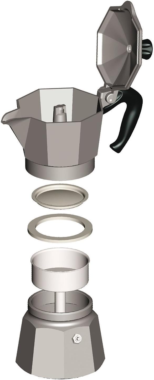 Dluxe Ave. Iconic Stovetop Espresso Maker/ Italian Coffee/ 3 Cups (4.3 Oz - 130 Ml)  Silver