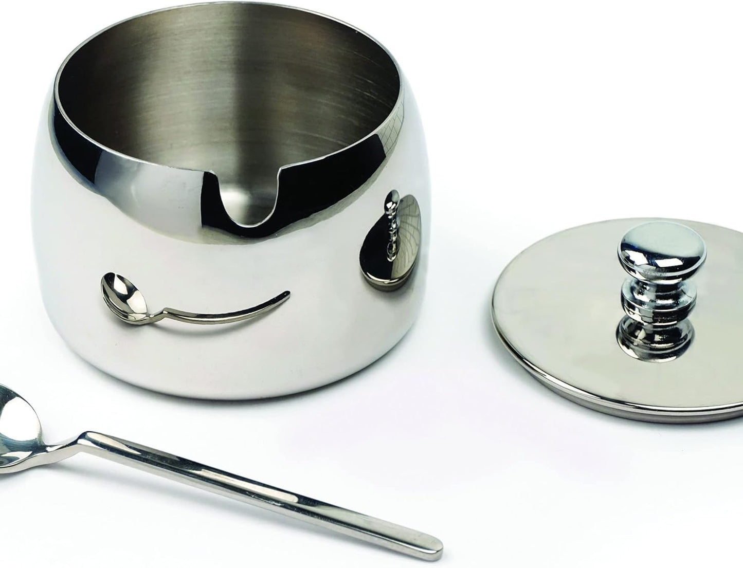 Dluxe Ave. RSVP International Stainless Steel Sugar Bowl Container with Lid and 4.5" Spoon 8 oz Capacity