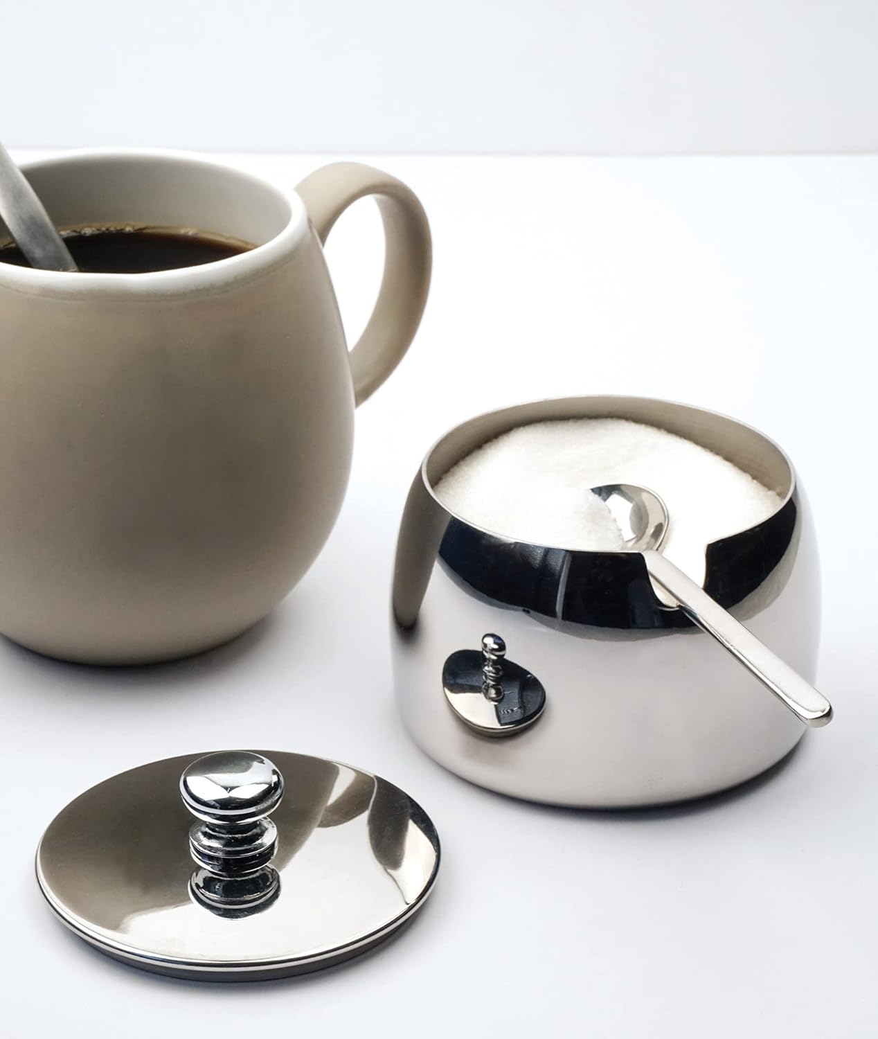 Dluxe Ave. RSVP International Stainless Steel Sugar Bowl Container with Lid and 4.5" Spoon 8 oz Capacity