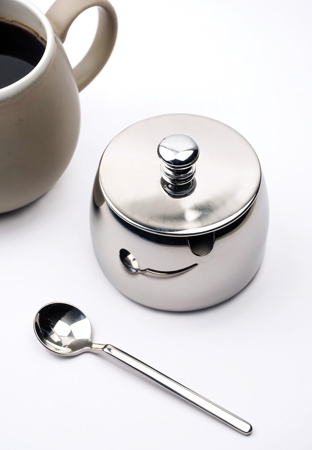 Dluxe Ave. RSVP International Stainless Steel Sugar Bowl Container with Lid and 4.5" Spoon 8 oz Capacity