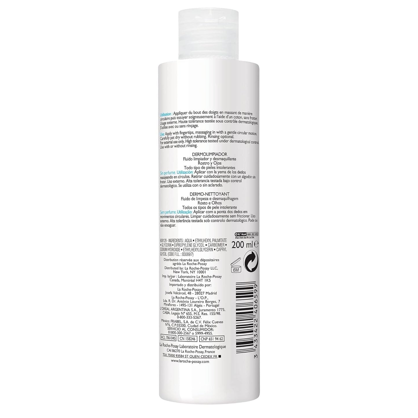 Dluxe Ave. La Roche-Posay Toleriane Dermo Face Cleanser for Face & Eyes Gentle Face Wash and Makeup Remover Milky Texture Fragrance Free Preservative Free