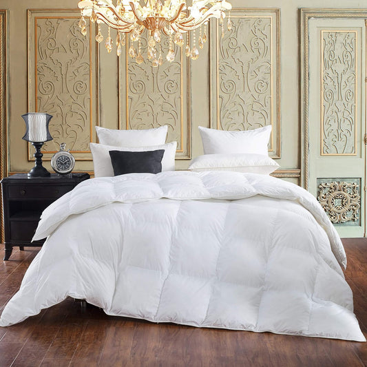 Dluxe Ave. ( QUEEN ) 600-Thread-Count Egyptian Cotton Goose Down Comforter, 55 oz. Fill Weight Baffle Box Design, / White