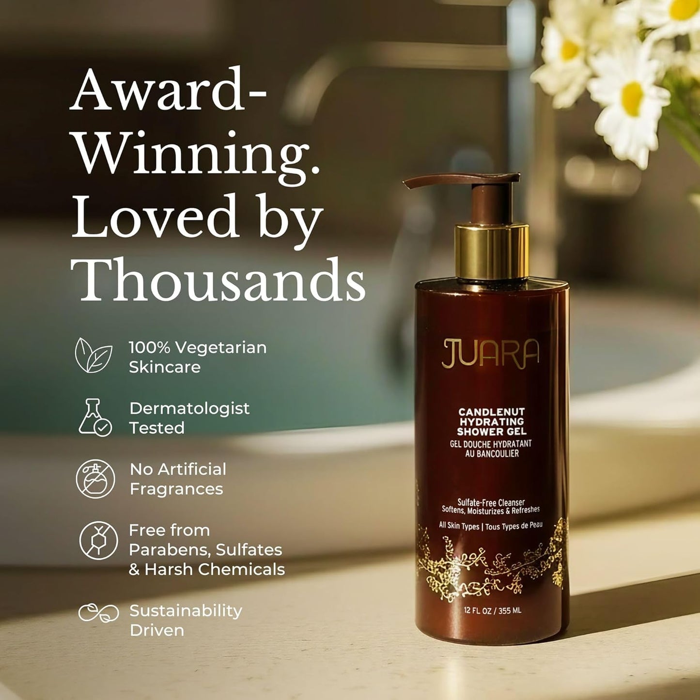 Dluxe Ave. Juara - Candlenut Hydrating Shower Gel | Moisturizing Body Wash | Natural Soap | Soothe Skin | Gentle Nourishment | Cruelty Free Paraben & Sulfate Free Vegetarian | 12 oz.