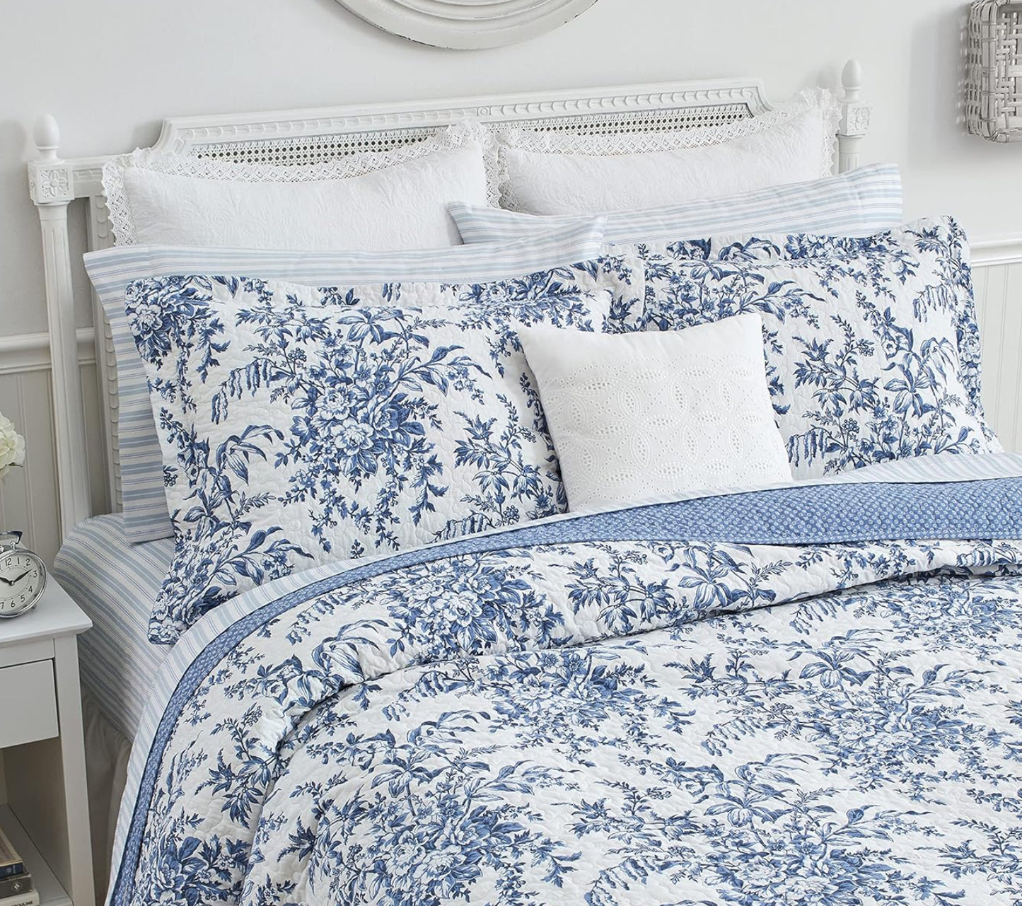 Dluxe Ave. ( TWIN ) 2 Pcs Quilt Set Reversible Cotton Bedding, for All Seasons,  Delft Blue