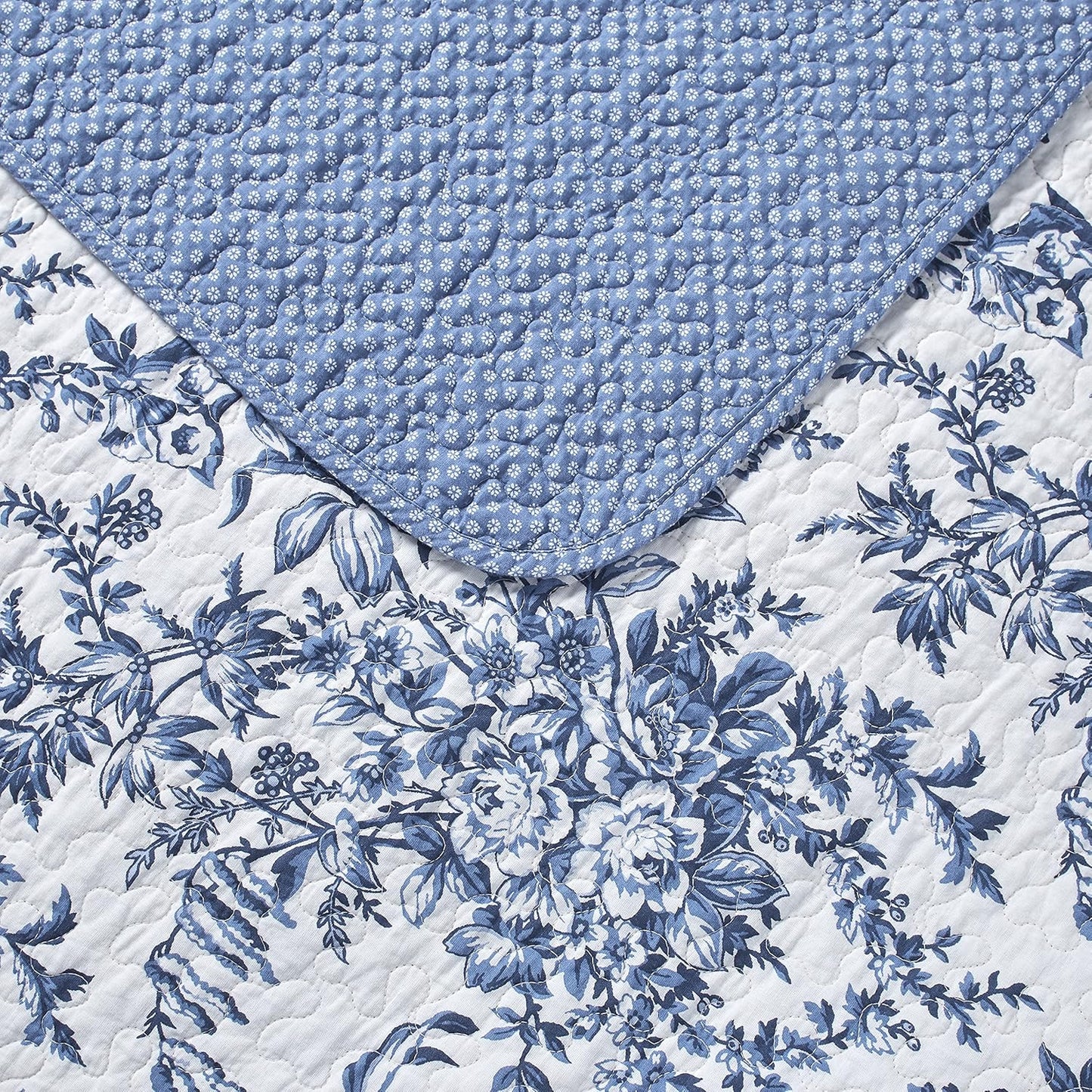 Dluxe Ave. ( TWIN ) 2 Pcs Quilt Set Reversible Cotton Bedding, for All Seasons,  Delft Blue