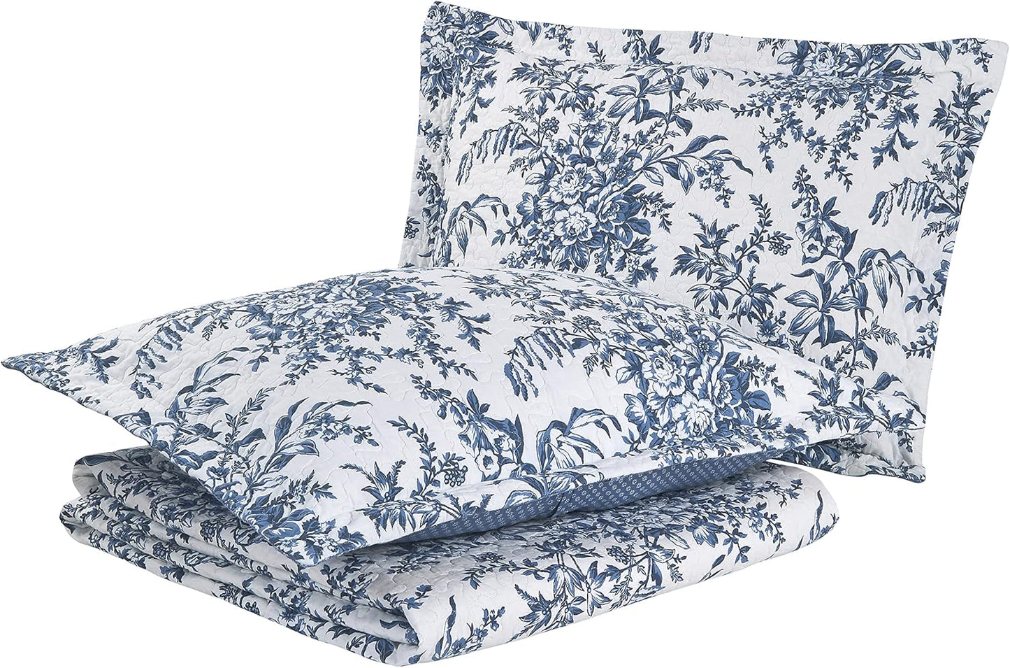 Dluxe Ave. ( TWIN ) 2 Pcs Quilt Set Reversible Cotton Bedding, for All Seasons,  Delft Blue