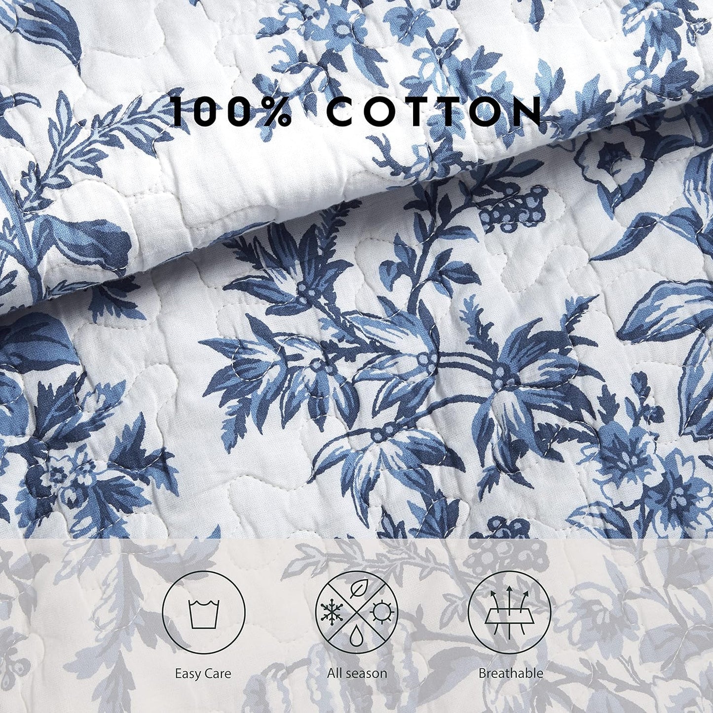 Dluxe Ave. ( TWIN ) 2 Pcs Quilt Set Reversible Cotton Bedding, for All Seasons,  Delft Blue