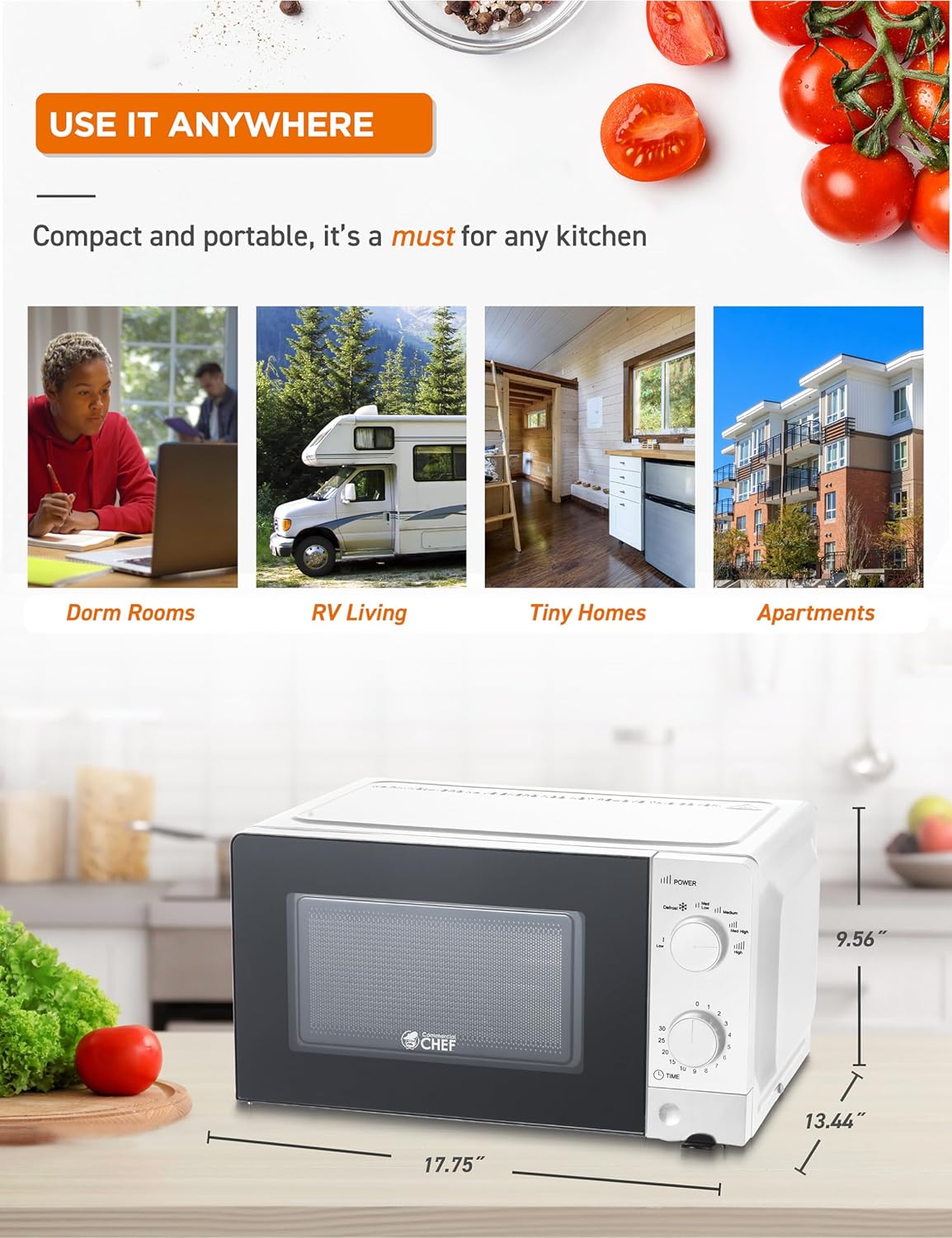 Dluxe Ave. 0.6 Cubic Foot Microwave / Power Levels Small Microwave 700W Countertop, White