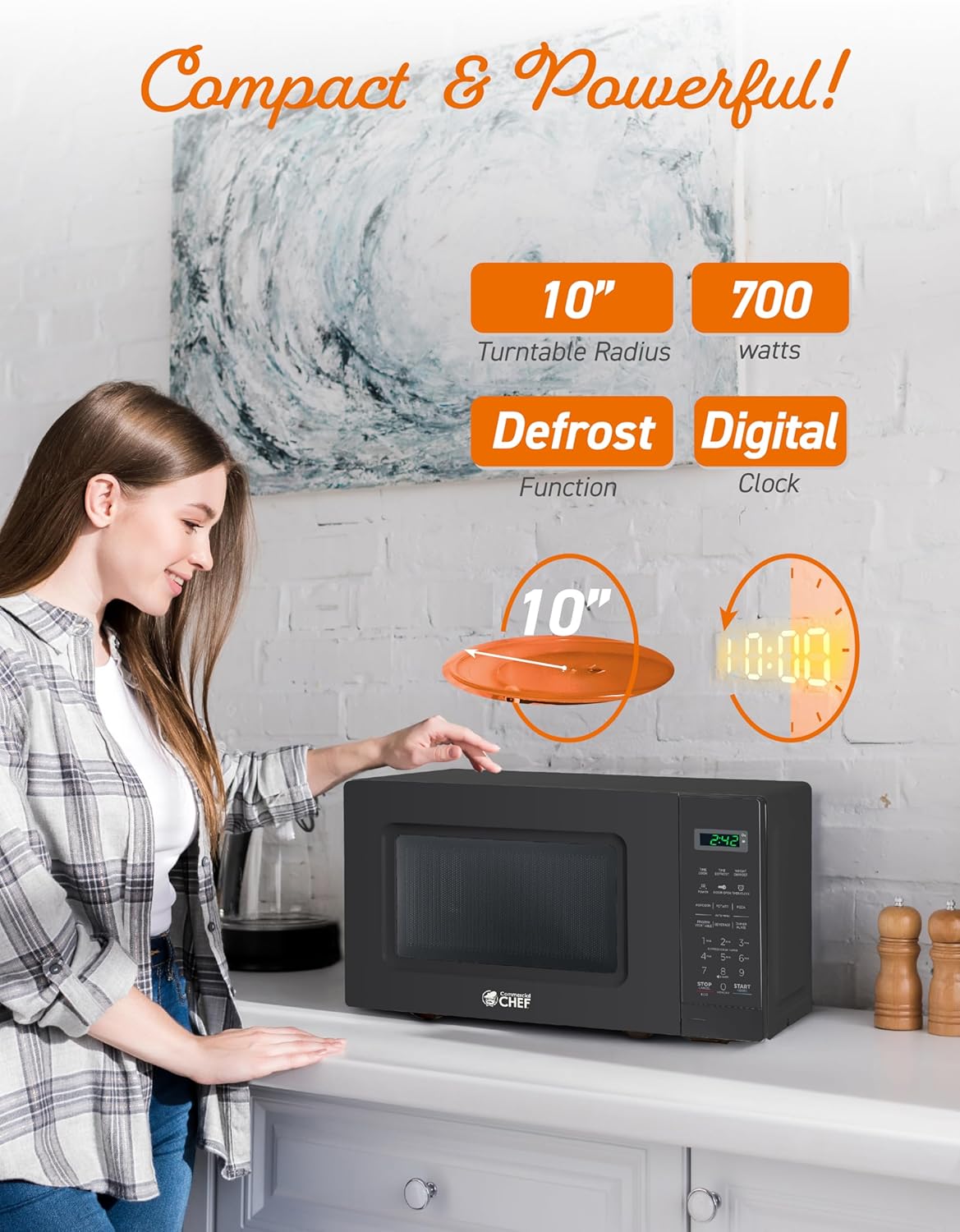Dluxe Ave. 0.7 Cubic Foot Microwave with 10 Power Levels, Small Microwave with Pull Handle, Black