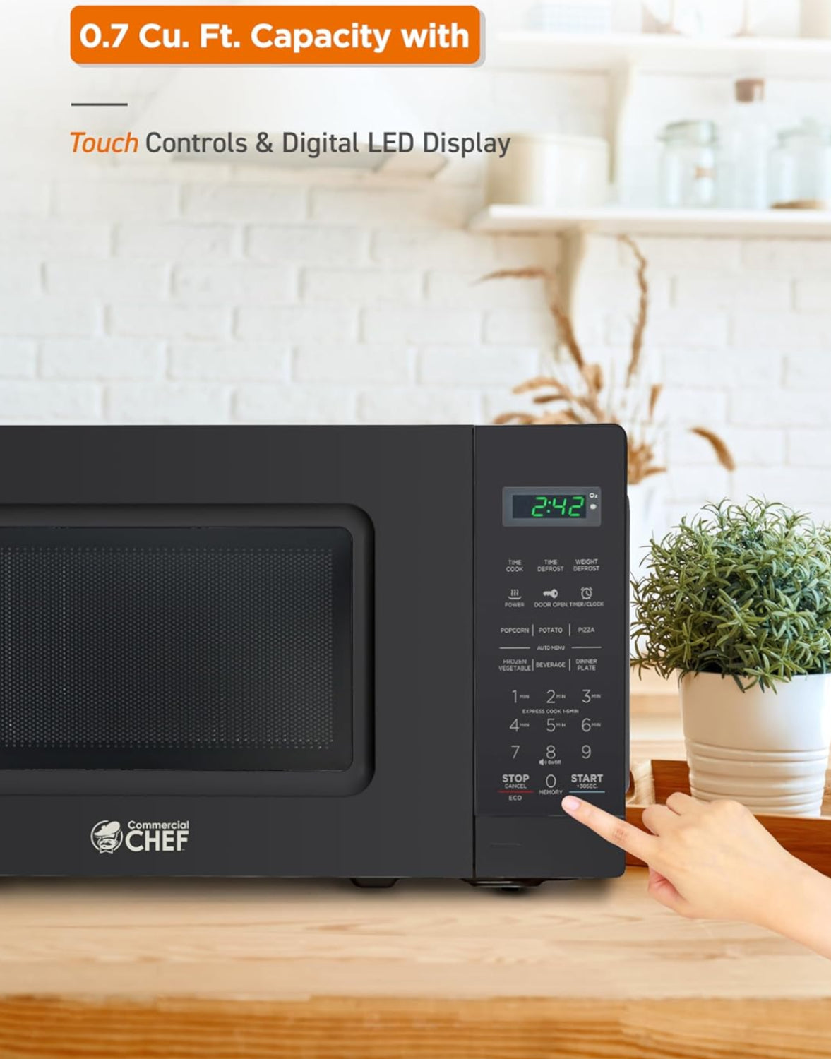 Dluxe Ave. 0.7 Cubic Foot Microwave with 10 Power Levels, Small Microwave with Pull Handle, Black