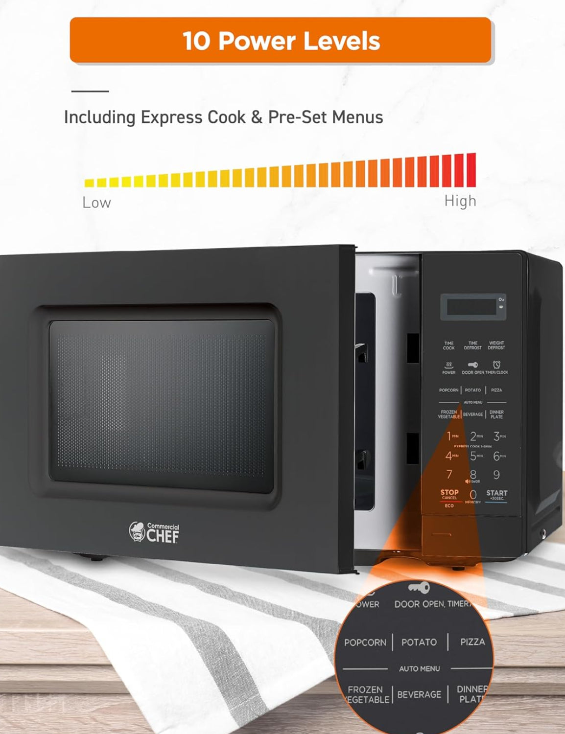 Dluxe Ave. 0.7 Cubic Foot Microwave with 10 Power Levels, Small Microwave with Pull Handle, Black