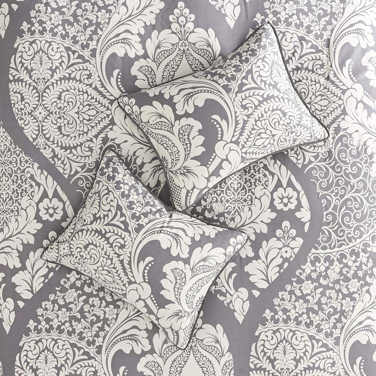 Dluxe Ave. (  CALI./ KING) 7 Pcs Vienna Sateen Cotton Comforter Set/ for All Season Down Alternative/ Grey