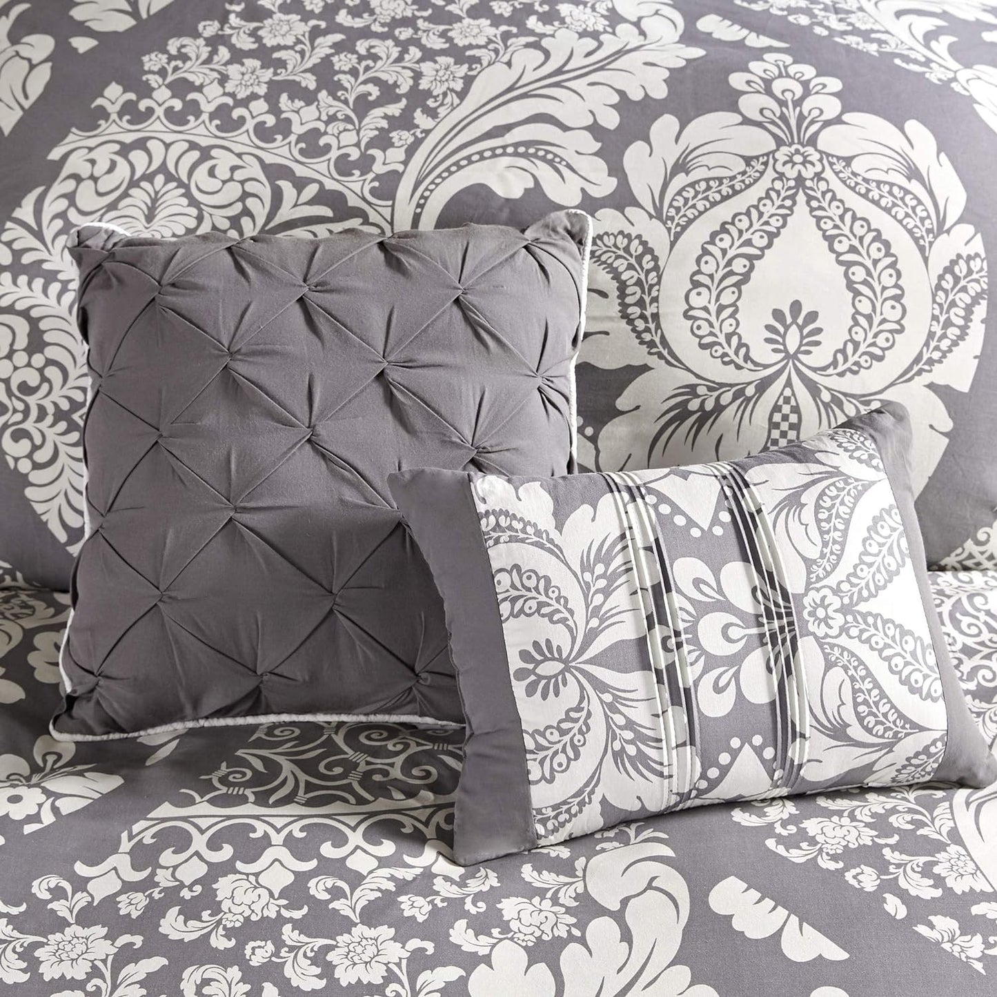 Dluxe Ave. (  CALI./ KING) 7 Pcs Vienna Sateen Cotton Comforter Set/ for All Season Down Alternative/ Grey