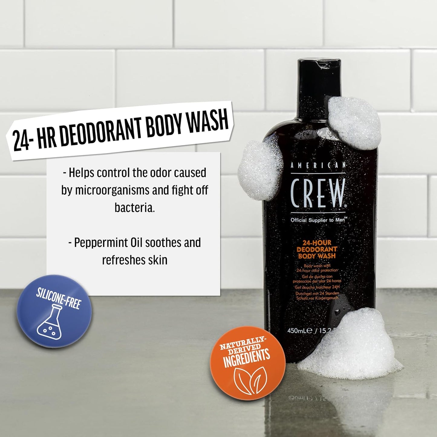 Dluxe Ave. American Crew Mens Body Wash Body Wash with 24 Hour Odor Protection 15.2 Fl Oz