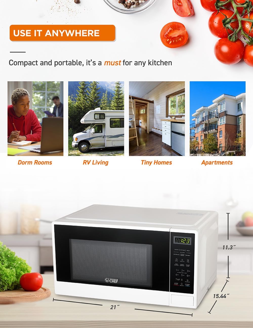 Dluxe Ave. Countertop Microwave 1.1 Cubic feet White