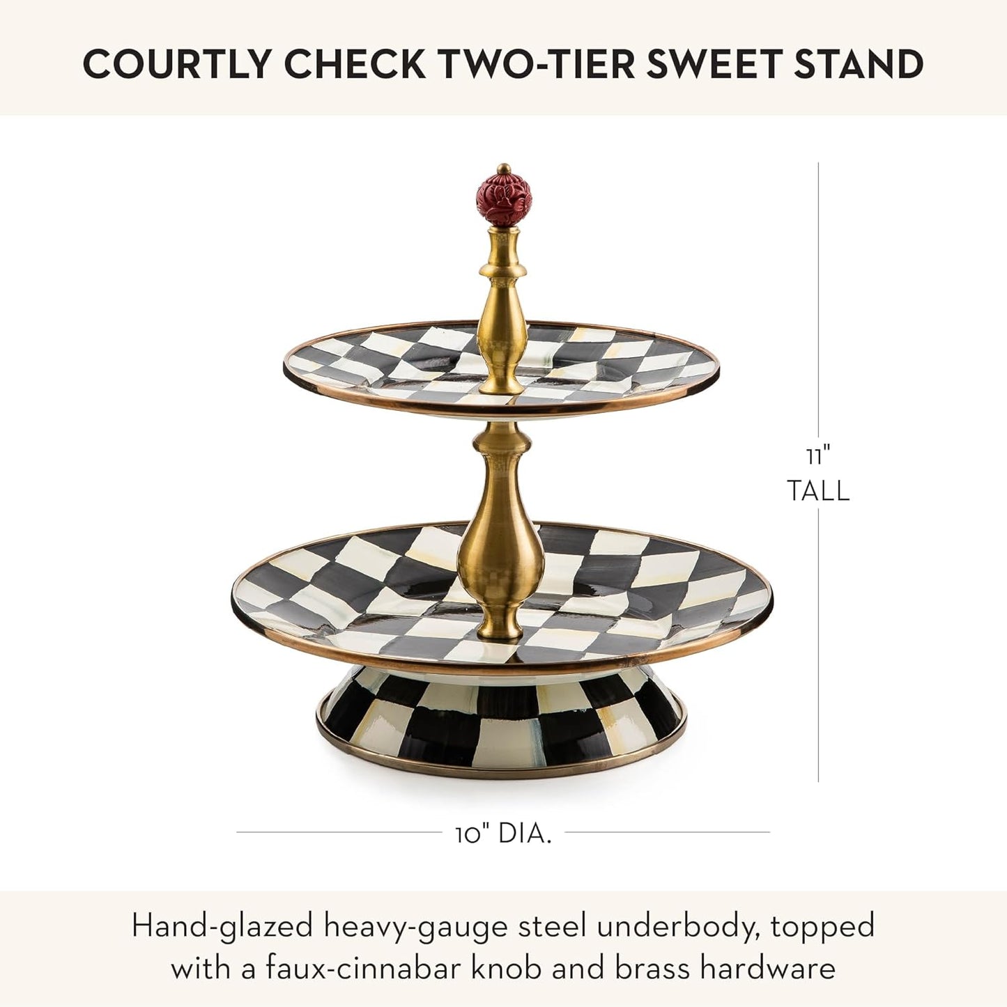 Dluxe Ave.  Enamel Two-Tier Serving Tray for Dessert / Black-and-White Courtly Check