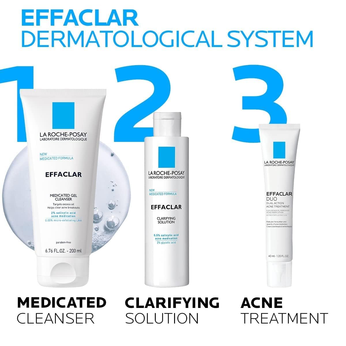 Dluxe Ave.La Roche-Posay Effaclar Medicated Gel Cleanser 2% Salicylic Acid Cleanser + LHA + Glycerin Foaming Acne Face Wash Helps Clear & Prevent Acne Breakouts Oil Free Targets Excess Oil