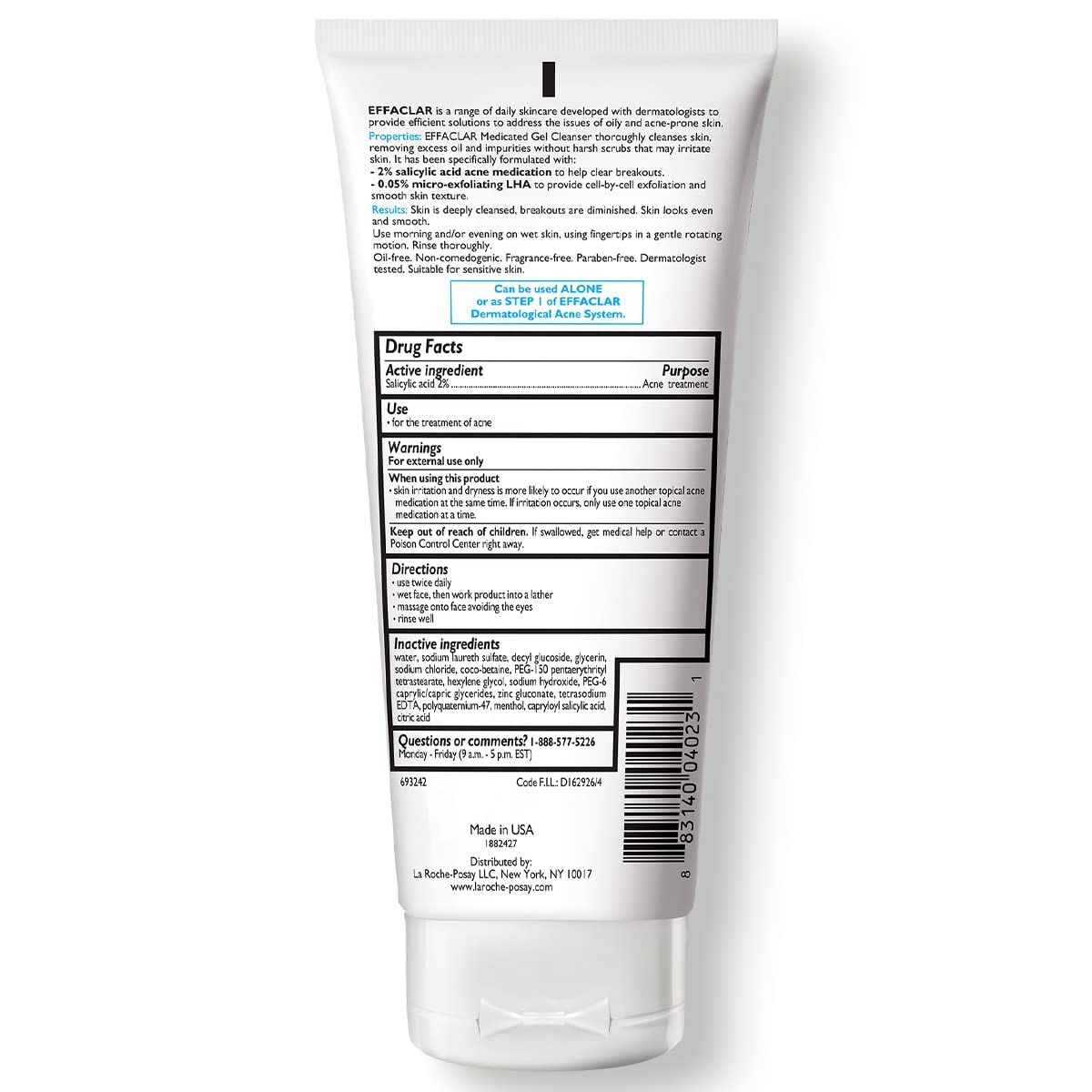 Dluxe Ave.La Roche-Posay Effaclar Medicated Gel Cleanser 2% Salicylic Acid Cleanser + LHA + Glycerin Foaming Acne Face Wash Helps Clear & Prevent Acne Breakouts Oil Free Targets Excess Oil