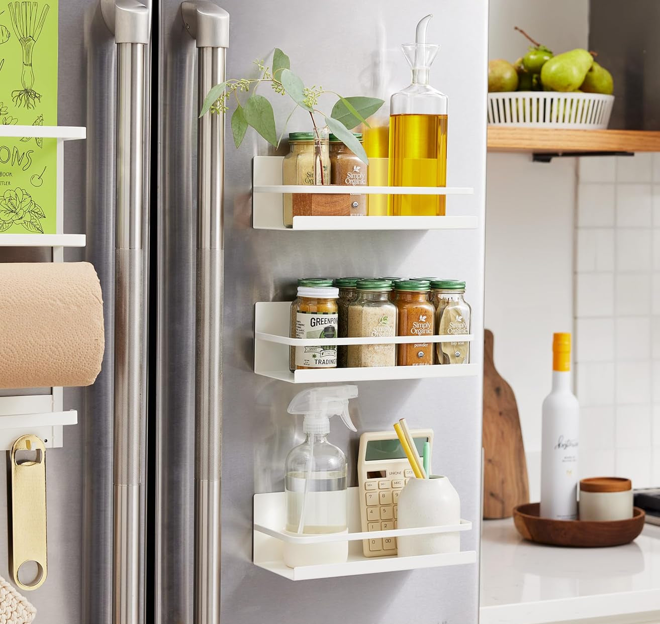 Dluxe Ave. Magnetic Spice Storage Rack Organizer For Fridge - Steel White