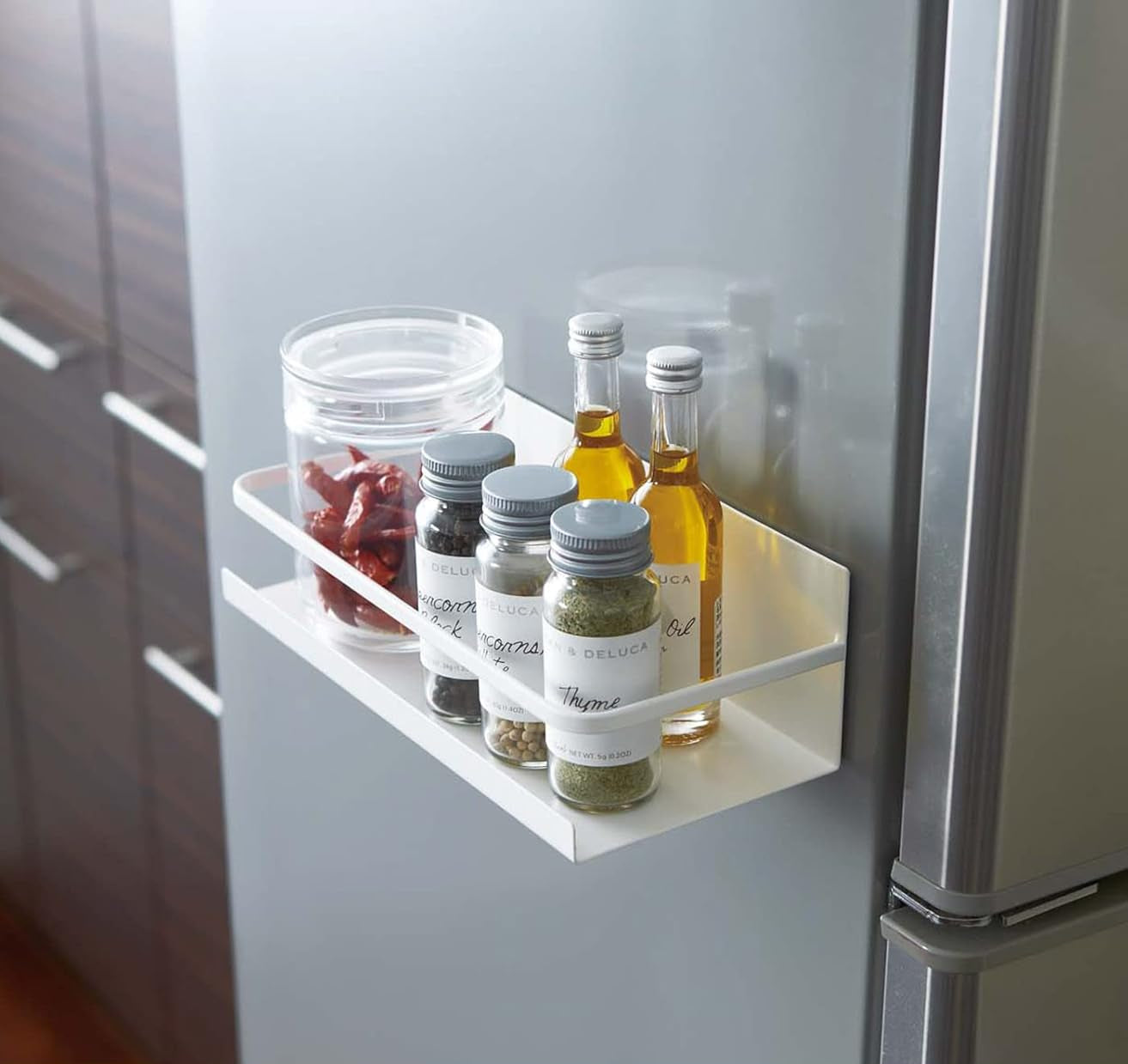 Dluxe Ave. Magnetic Spice Storage Rack Organizer For Fridge - Steel White