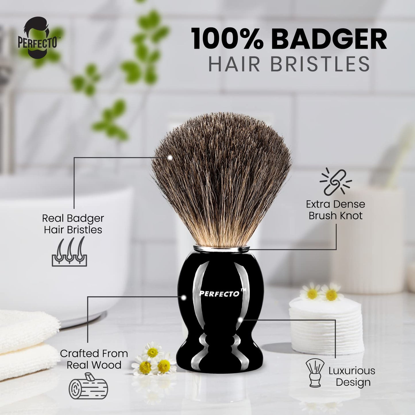 Dluxe Ave. 100% Pure Badger Shaving Brush-Black Handle