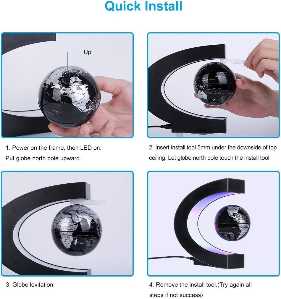 Dluxe Ave.  Magnetic Levitating Globe with LED Light,  Display Frame Stand