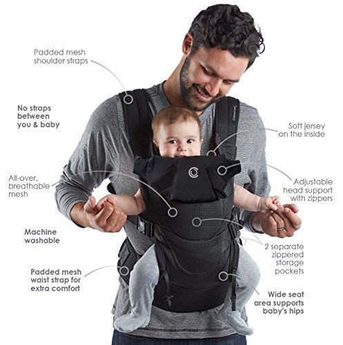 Dluxe Ave. Contours Baby Carrier Newborn to Toddler |Love 3 Position Convertible Easy-to-Use Baby Carrier with Pockets for Men and Women Newborn Front Face in and Front Face Out (8-30lbs) - Charcoal Gray