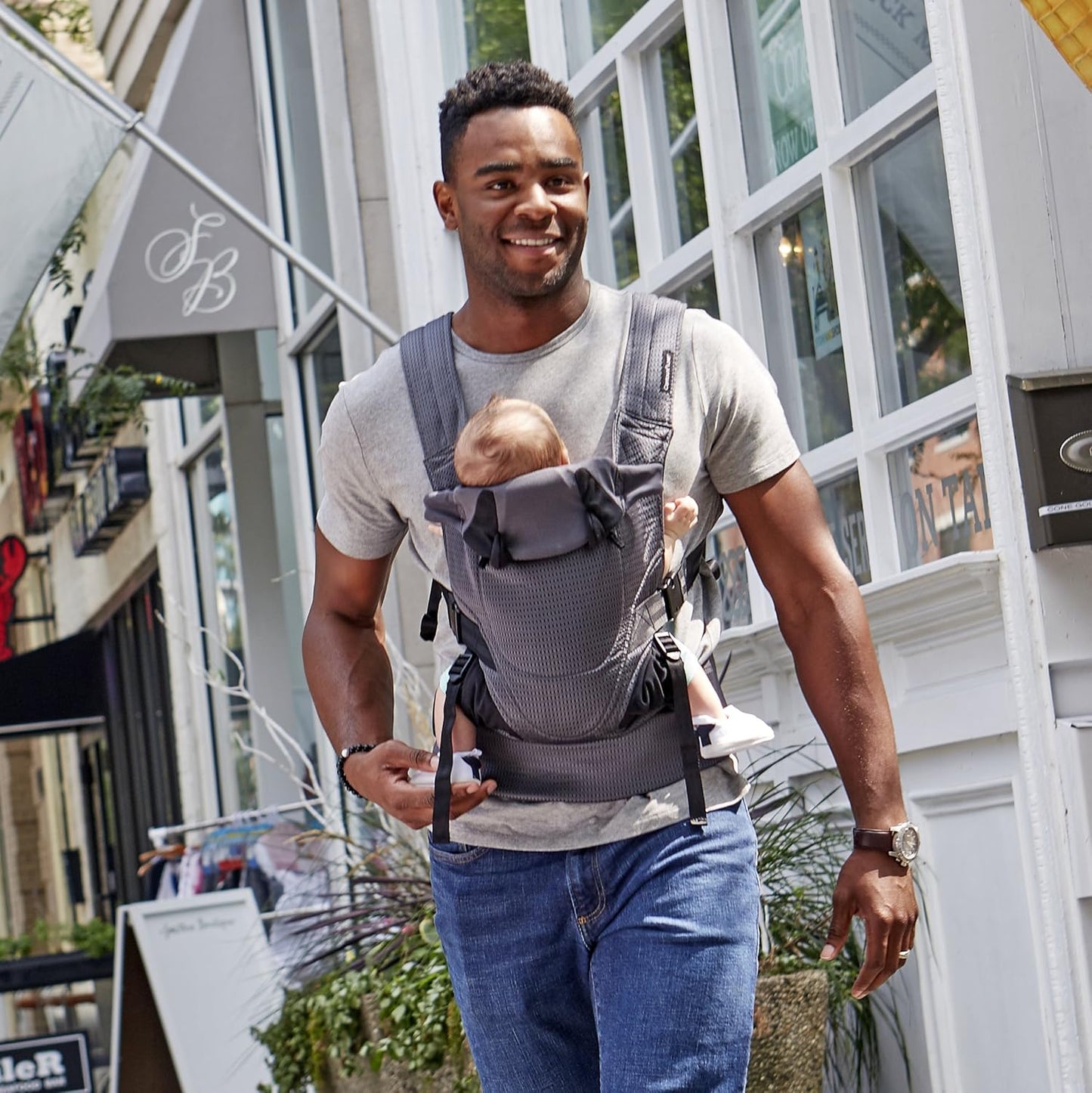 Dluxe Ave. Contours Baby Carrier Newborn to Toddler |Love 3 Position Convertible Easy-to-Use Baby Carrier with Pockets for Men and Women Newborn Front Face in and Front Face Out (8-30lbs) - Charcoal Gray