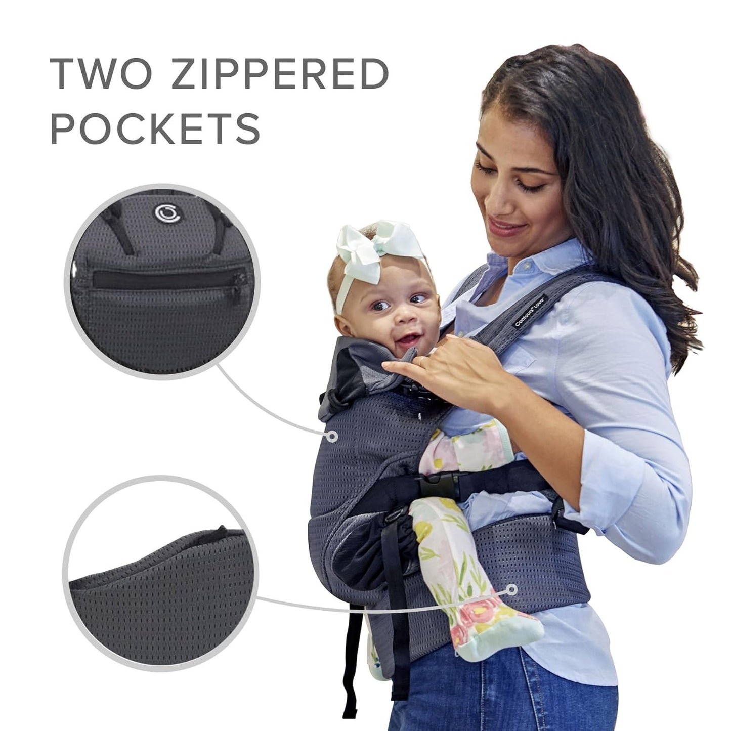 Dluxe Ave. Contours Baby Carrier Newborn to Toddler |Love 3 Position Convertible Easy-to-Use Baby Carrier with Pockets for Men and Women Newborn Front Face in and Front Face Out (8-30lbs) - Charcoal Gray