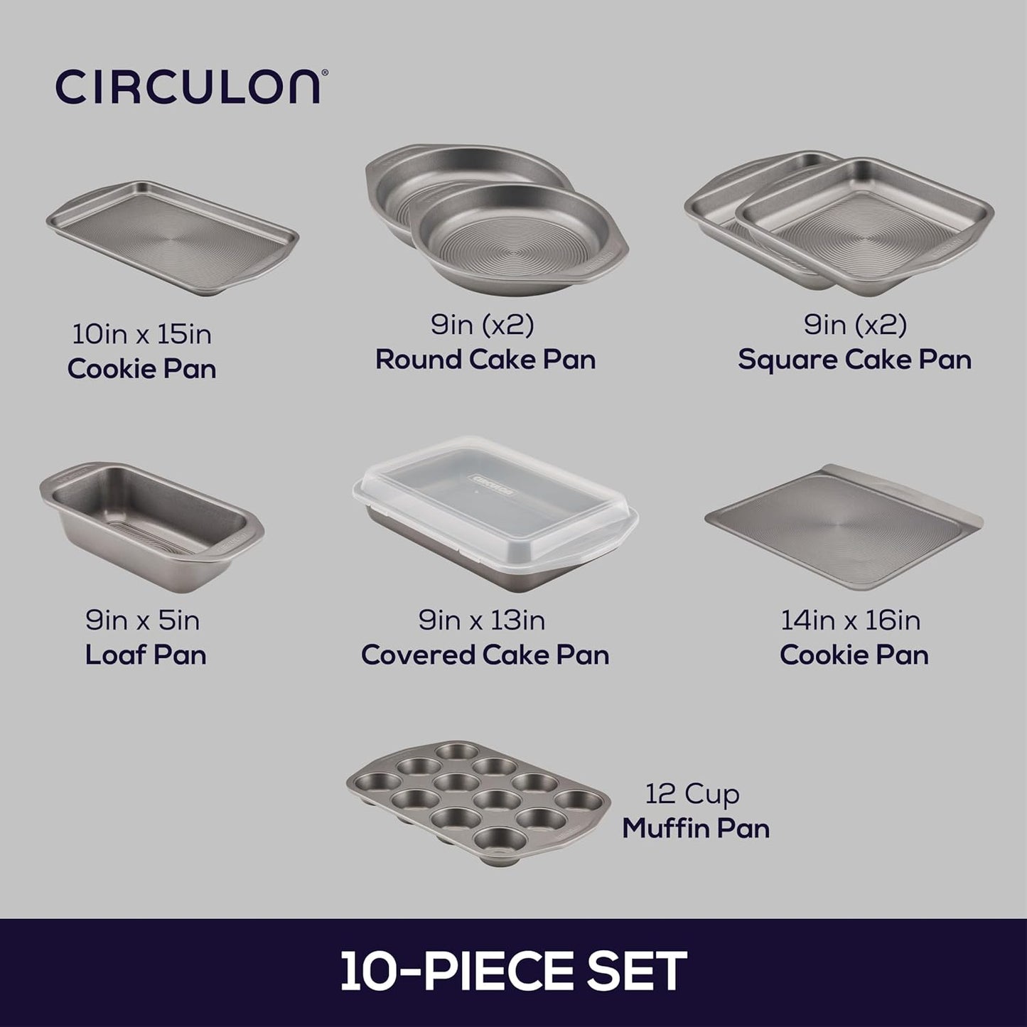 Dluxe Ave. Nonstick Bakeware Set with Nonstick Cookie Sheet /10 Piece (Gray)