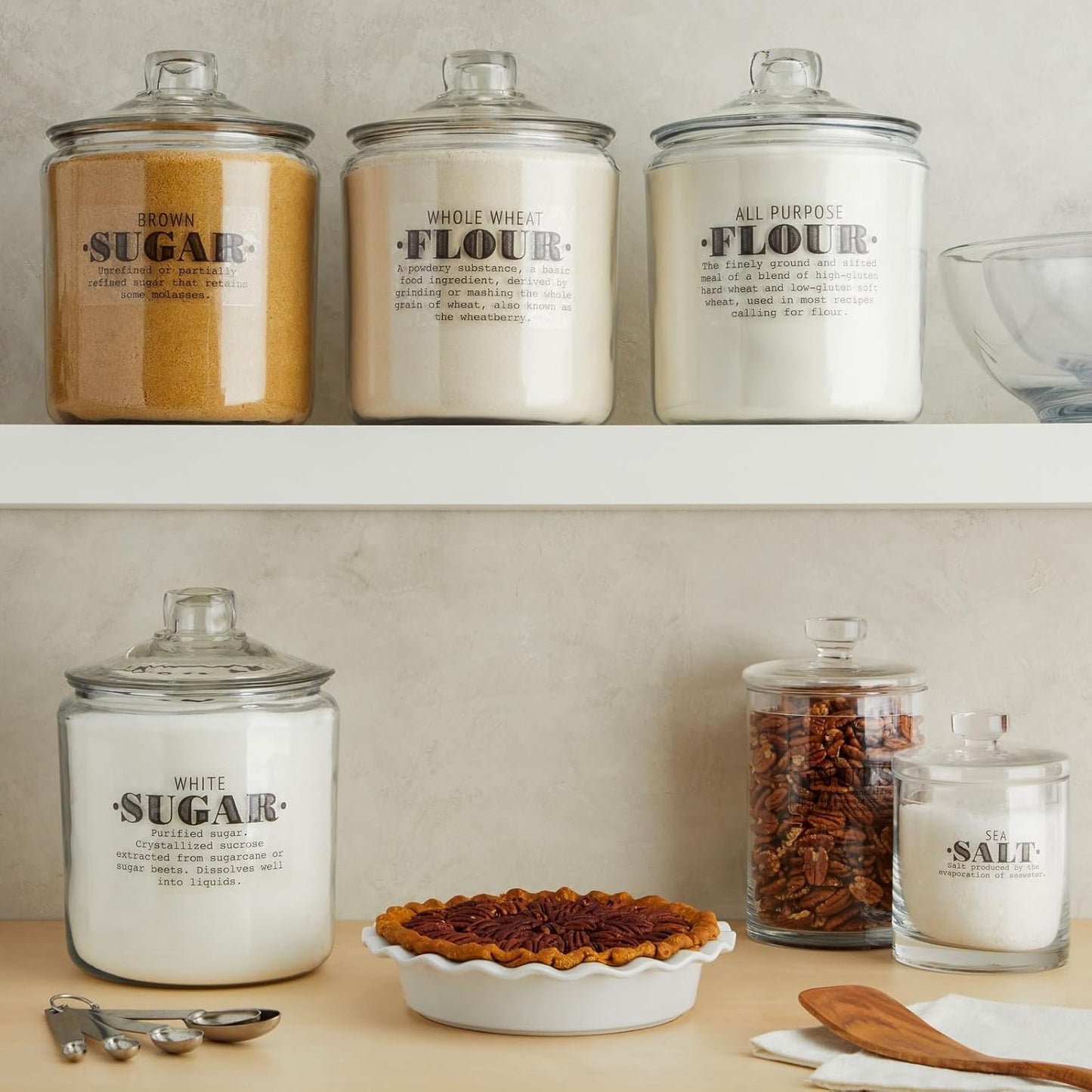 Dluxe Ave. Talented Kitchen 36 Preprinted Pantry Labels with Ingredient Definitions Clear Farmhouse Style Stickers for Food Jars Kitchen Organization and Storage (Water Resistant)
