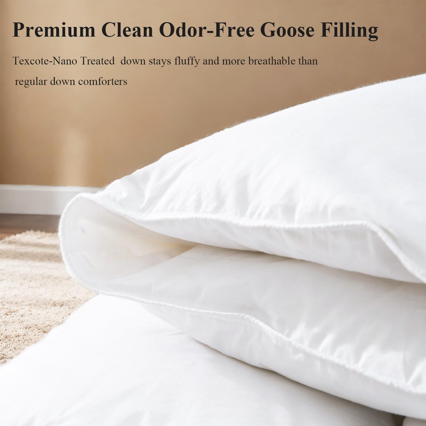 Dluxe Ave. ( KING ) Winter White Goose Down Comforter, Down Duvet Insert 800 Fill Power 400 Thread Count, Ultra Soft Noiseless Shell with Corner Tabs/ White