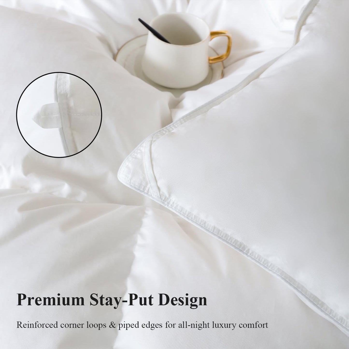 Dluxe Ave. ( KING ) Winter White Goose Down Comforter, Down Duvet Insert 800 Fill Power 400 Thread Count, Ultra Soft Noiseless Shell with Corner Tabs/ White