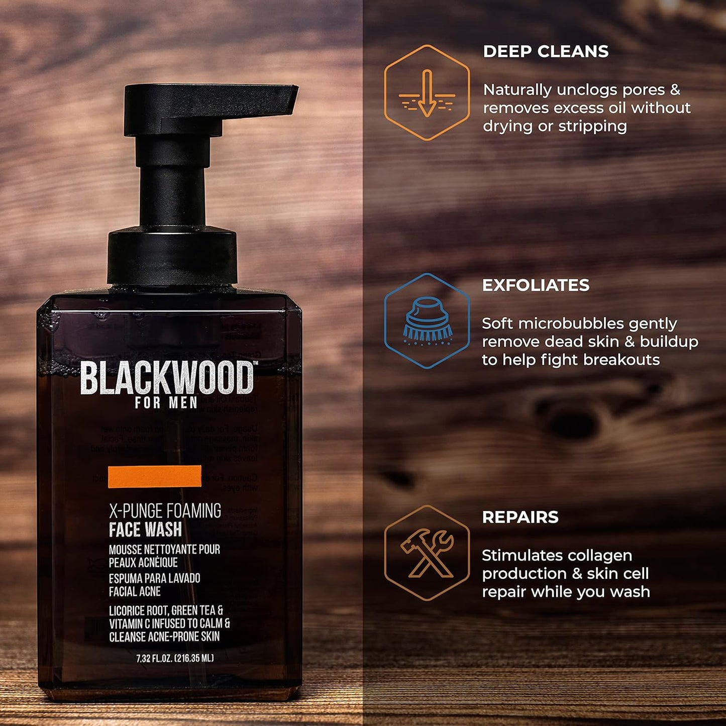 Dluxe Ave. Blackwood For Men X-Punge Foaming Face Wash Paraben Free Sulfate Free & Cruelty Free (7.32 oz)