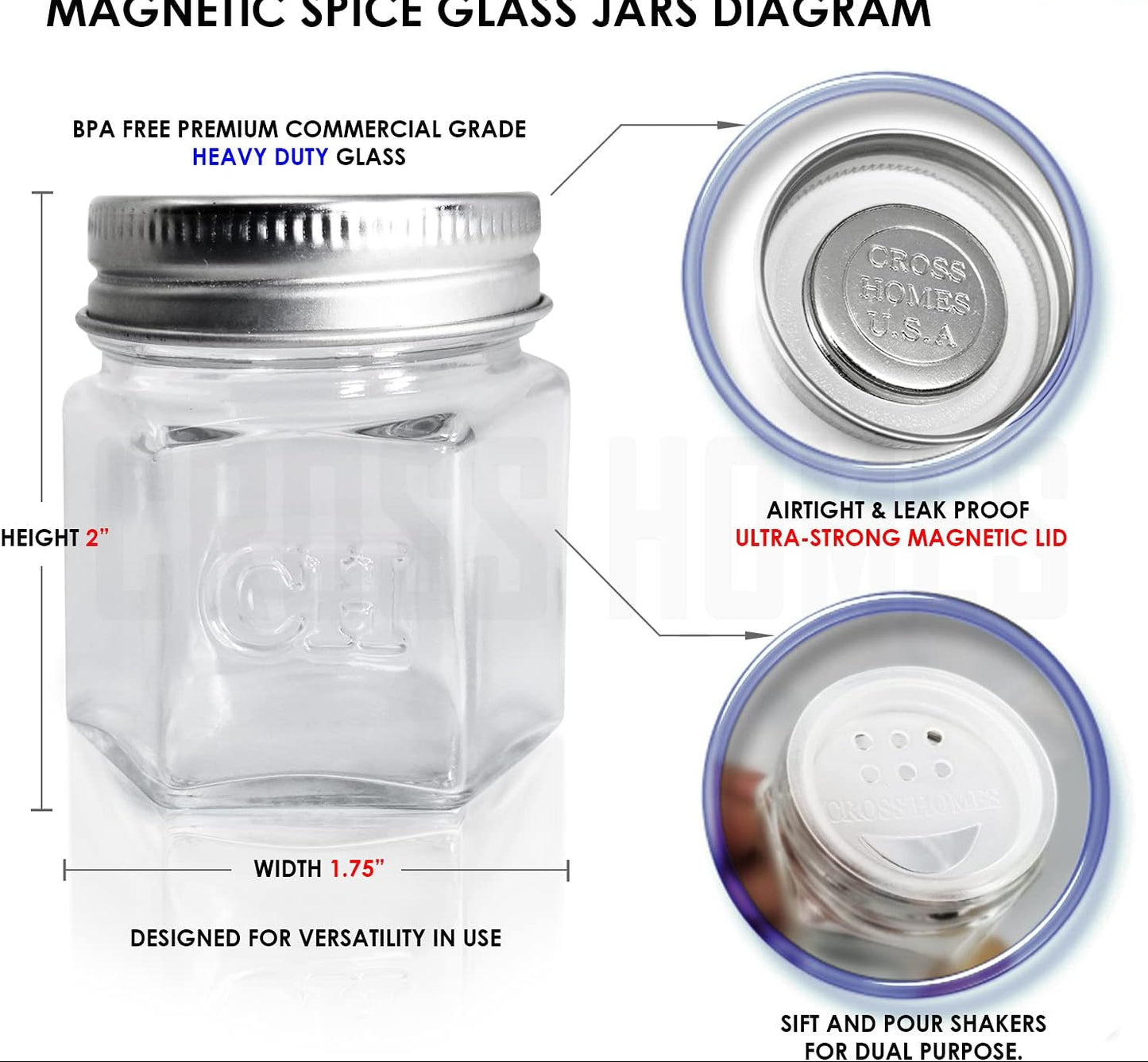 Dluxe Ave. 20 Set Magnetic Spice Jars / Hexagon Glass Spice Jars with Magnetic Lids