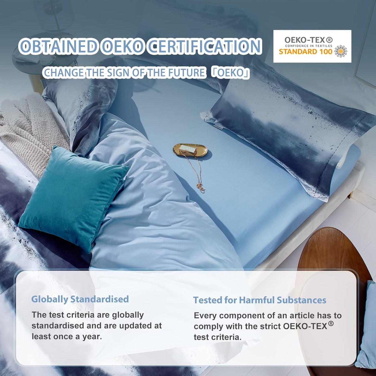 Dluxe Ave. ( KING ) 3 Pcs 100% Long-Staple Cotton {Duvet Cover} Set, Navy & White Striped Watercolor Pattern Printed Comforter Cover