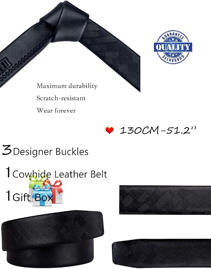 Dluxe Ave.  Mens 3 Buckles Genuine Leather Slide Strap/ Replacement 35mm