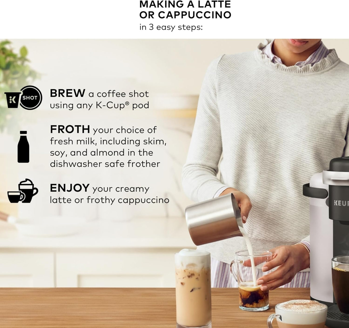 Dluxe Ave. Single Serve Coffee Latte and Cappuccino Maker/ Dark Charcoal