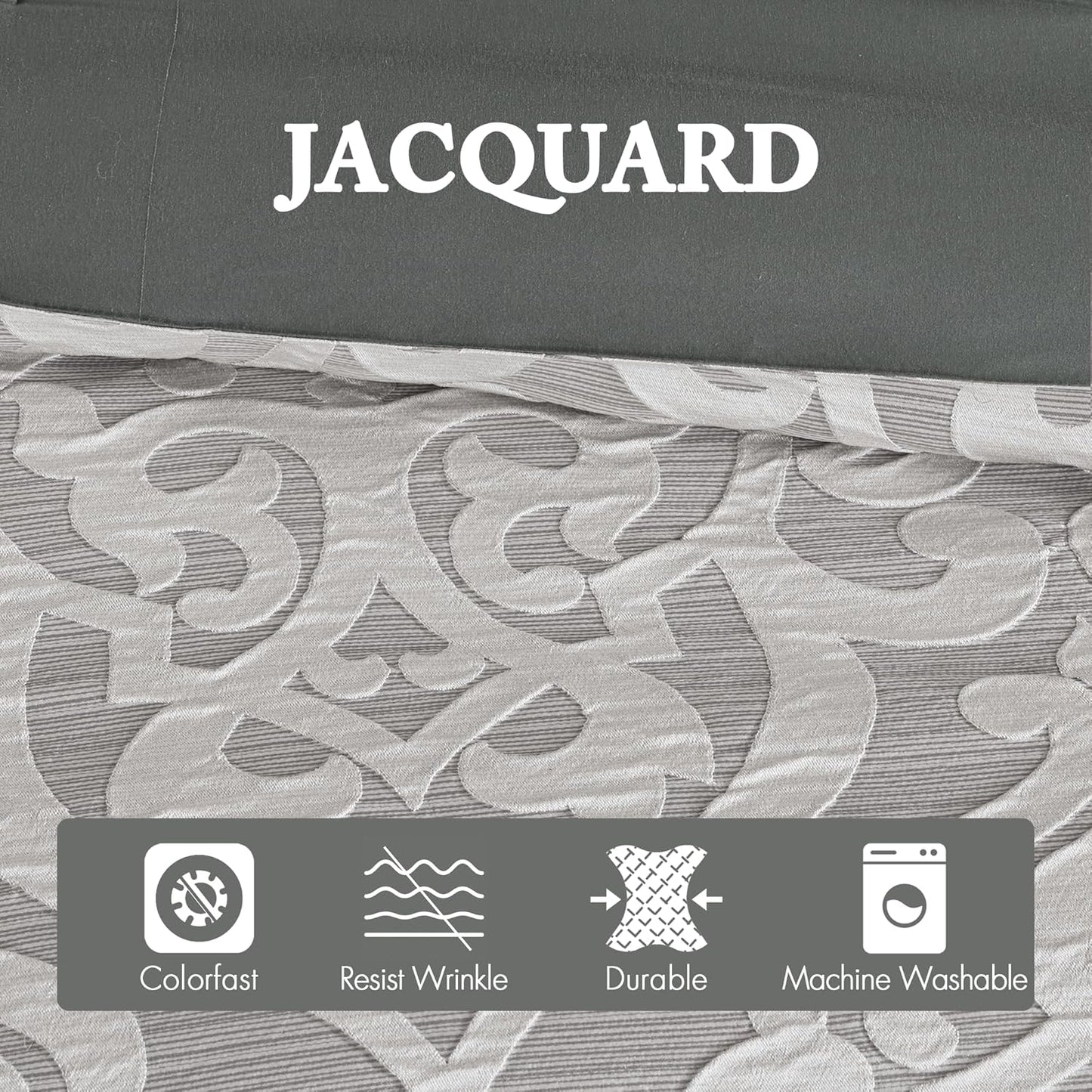 Dluxe Ave. ( KING ) 8 Pcs Cozy Comforter Set, Jacquard Damask Medallion Design for All Season (104 in x 92 in)/ Silver