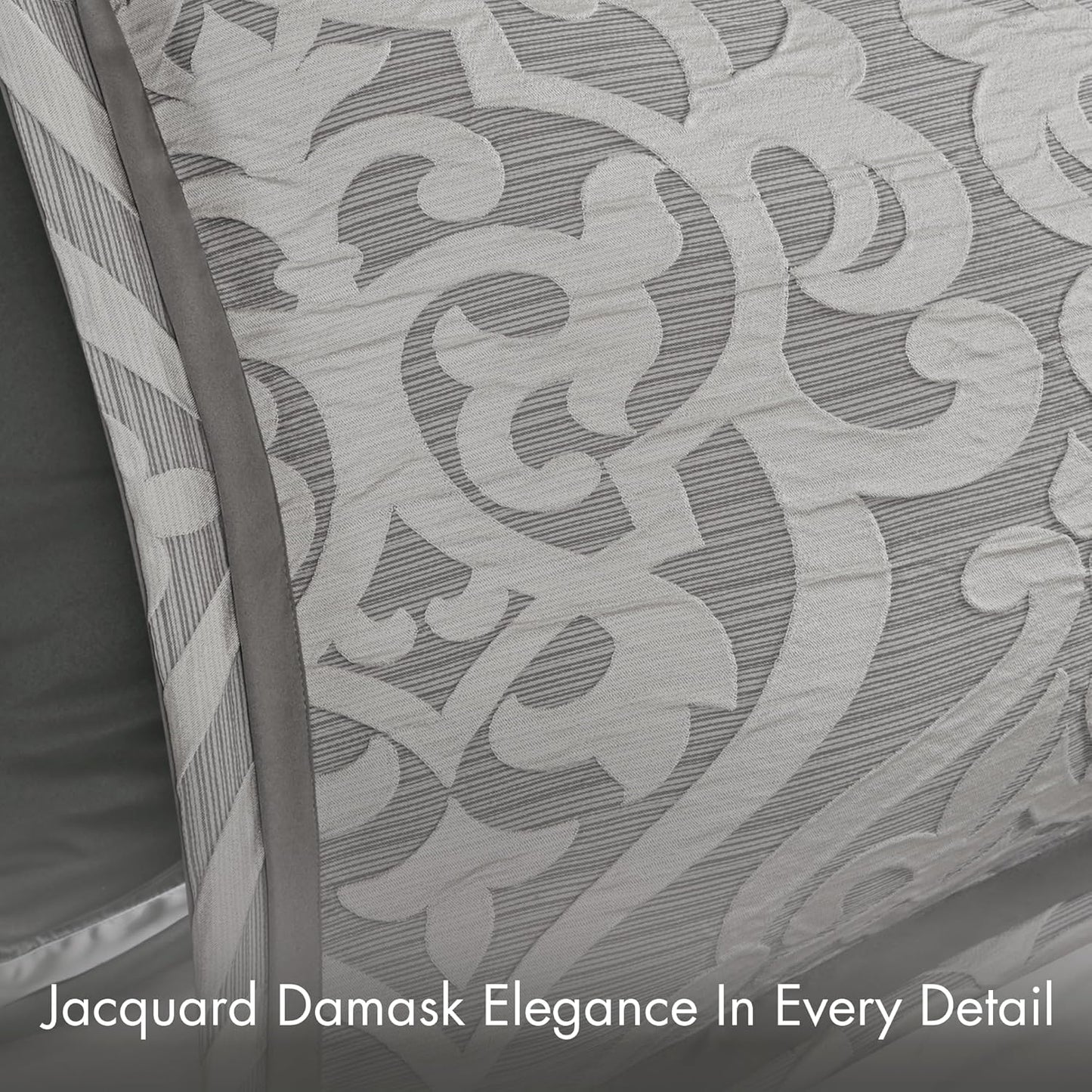 Dluxe Ave. ( KING ) 8 Pcs Cozy Comforter Set, Jacquard Damask Medallion Design for All Season (104 in x 92 in)/ Silver